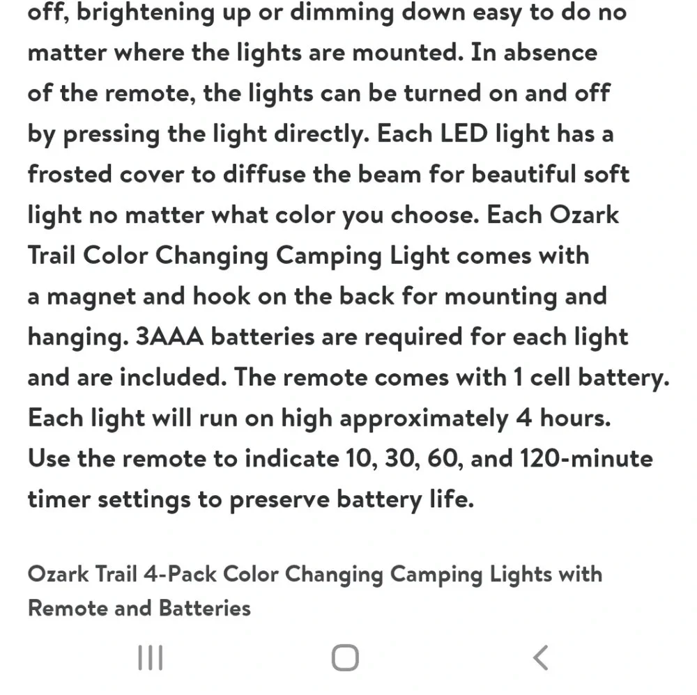 Ozark Trail LED Remote Control Camping Lights 4 Pack Lights NWT